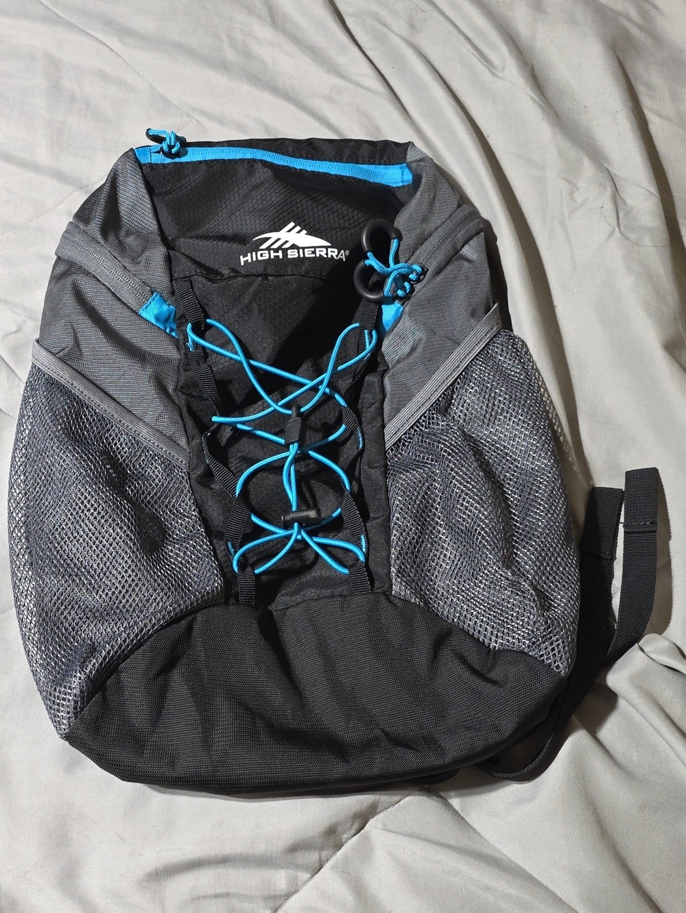 High Sierra Black and Blue Men’s Backpack with Front Bungee 18 In
